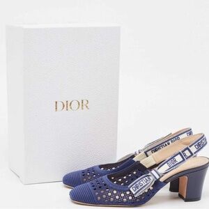 Absolutely gorgeous rare Dior Navy Cutout ribbon Slingback Shoes